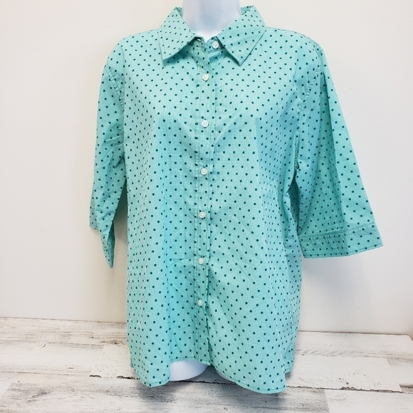 American Sweetheart Tops - American Sweetheart Womens Blue Green Button Gingham Polka Dot Top Size Large